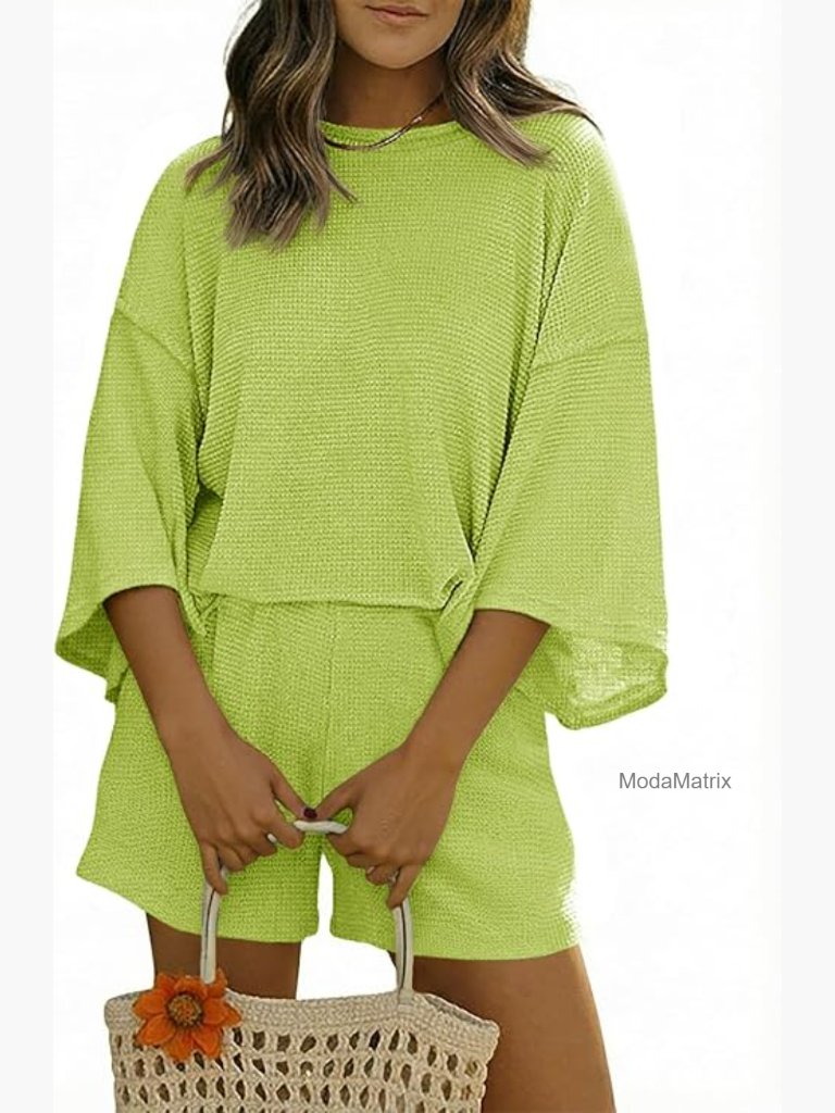 3/4 Sleeve Shorts Lounge Set 2 Piece Sleepwear Casual Comfy Outfits